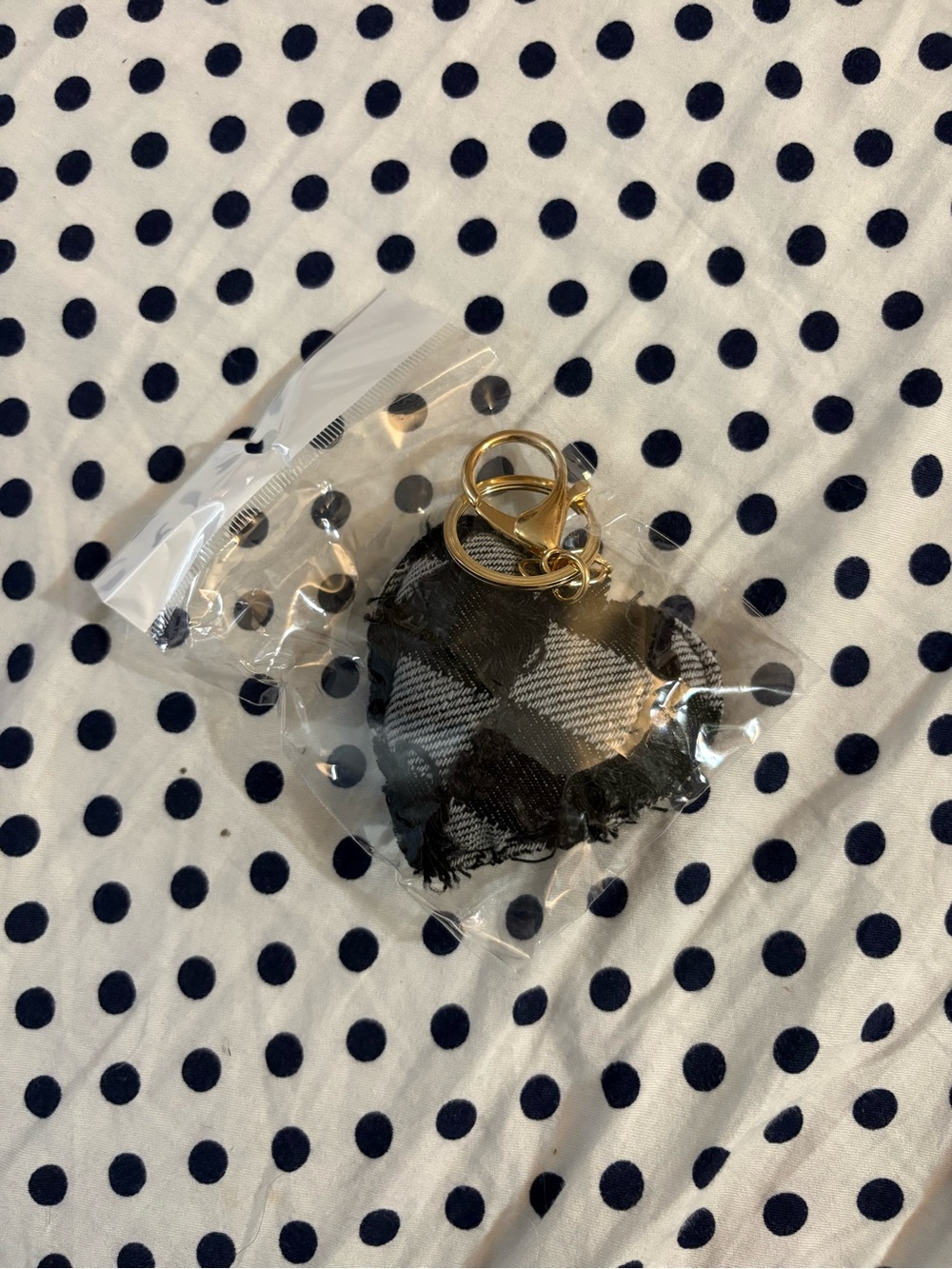 Unbranded Black Plaid Heart Keychain with Gold Hardware